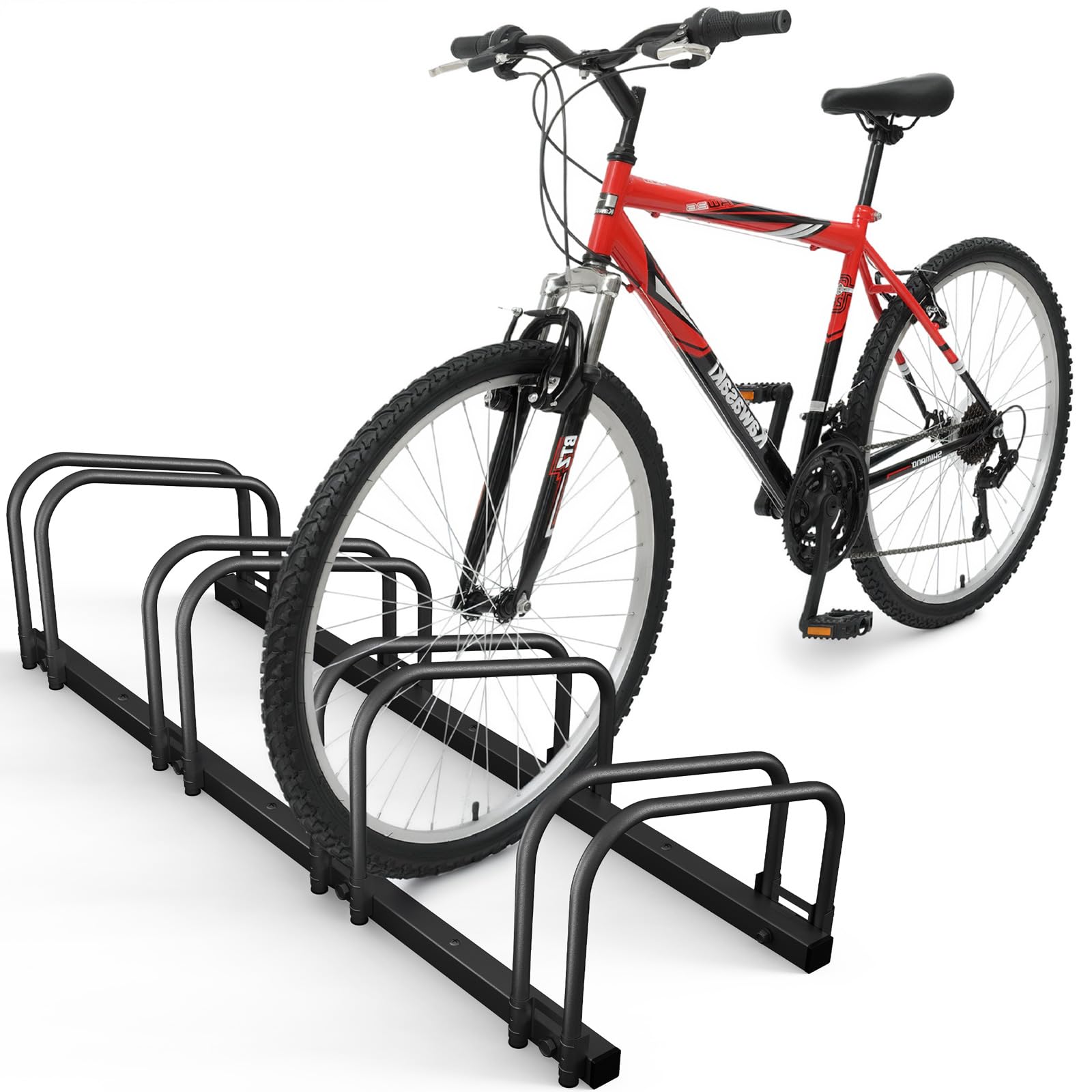 vounot® Râtelier Vélo 4 Vélos Range Vélo Système Range Vélo Rangement pour Vélo Support pour Bicyclette Sol ou Mural en Acier Revêtu Support de Rangement Vélo Jardin ou Garage Râtelier Familial Noir