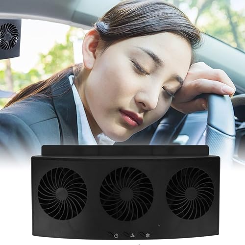 Miniatura 4 de FOUF Ventilador de coche, 3 ventiladores, 2 niveles, alimentado por energía solar, bajo ruido, buena disipación de calor, alimentado por USB, negro