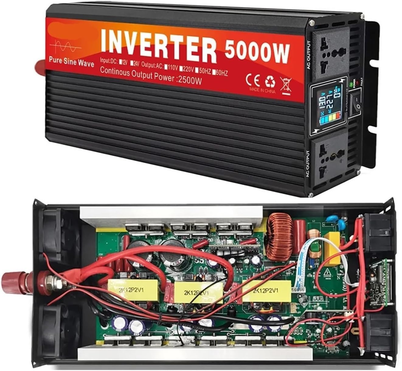Inverter 3000W 4000W 5000W DC 12V 24V 48V 60V to AC 220V 110V 120V 220V Voltage Converter Power Inverter(Peak Power 5000W,24V_110V(60HZ))(Peak Power 4000w,24V-110V(60HZ))