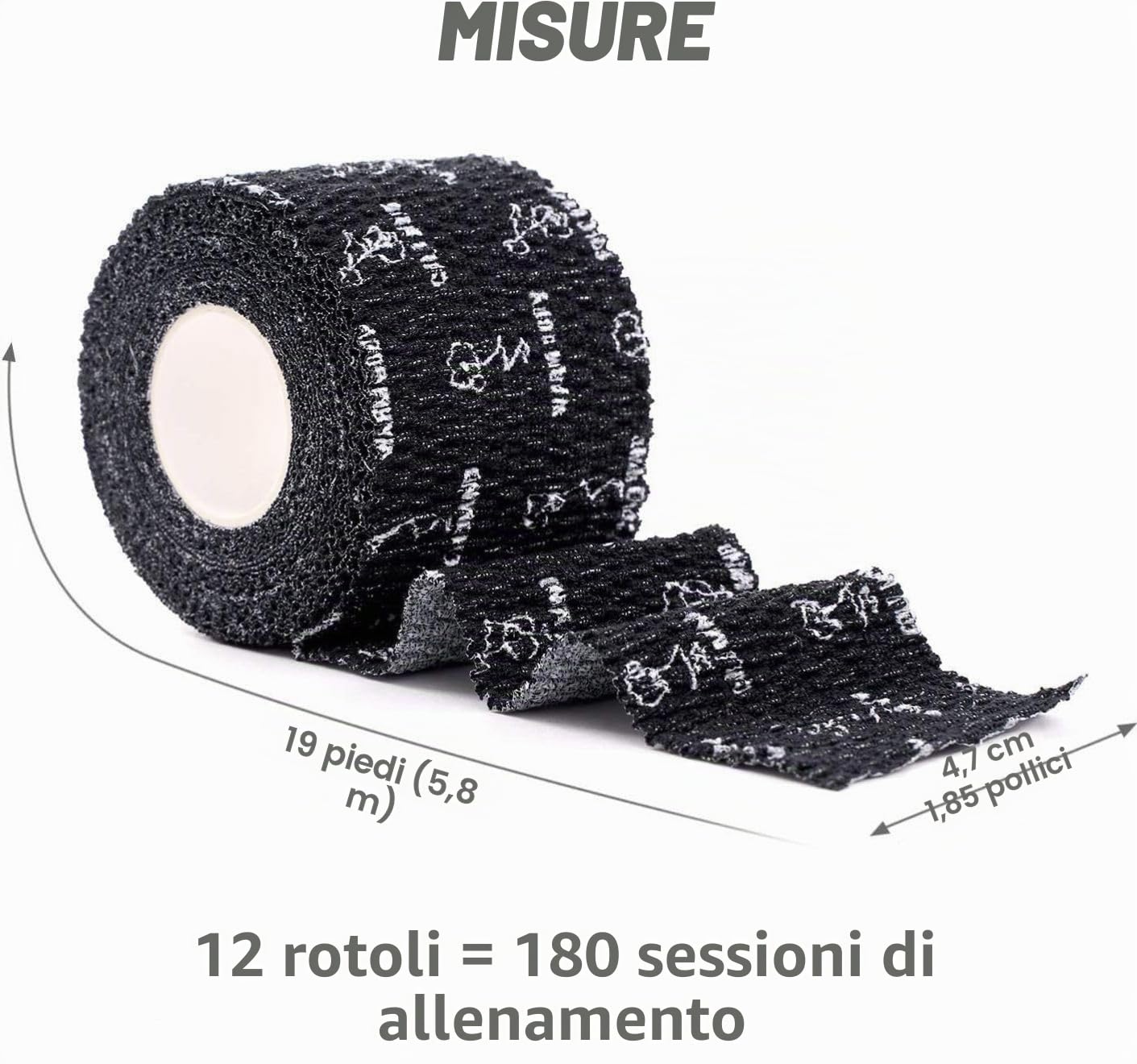 WARM BODY COLD MIND Nastro per Pollice da Sollevamento Pesi - Hook Grip Tape per Powerlifting, Cross Training, Nastro da Palestra, Allenamento, Nastro Sportivo per Dita(Nero 12 Rotoli)