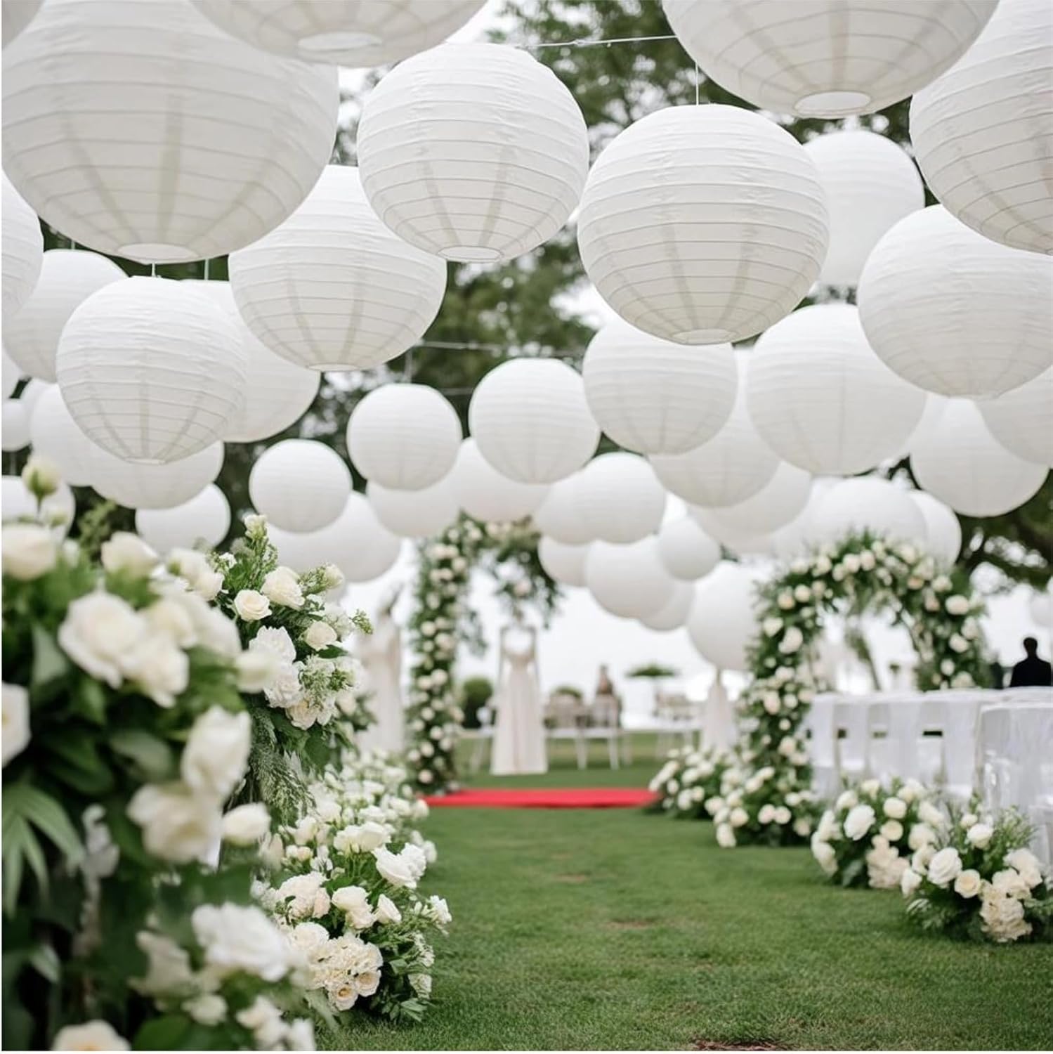 Chinese Paper Lanterns - Pack of 10, 12-Inch White Hanging Lights for Birthday Party Decorations, Ceiling Decor, Rainbow Classroom, Wedding, and Home Party