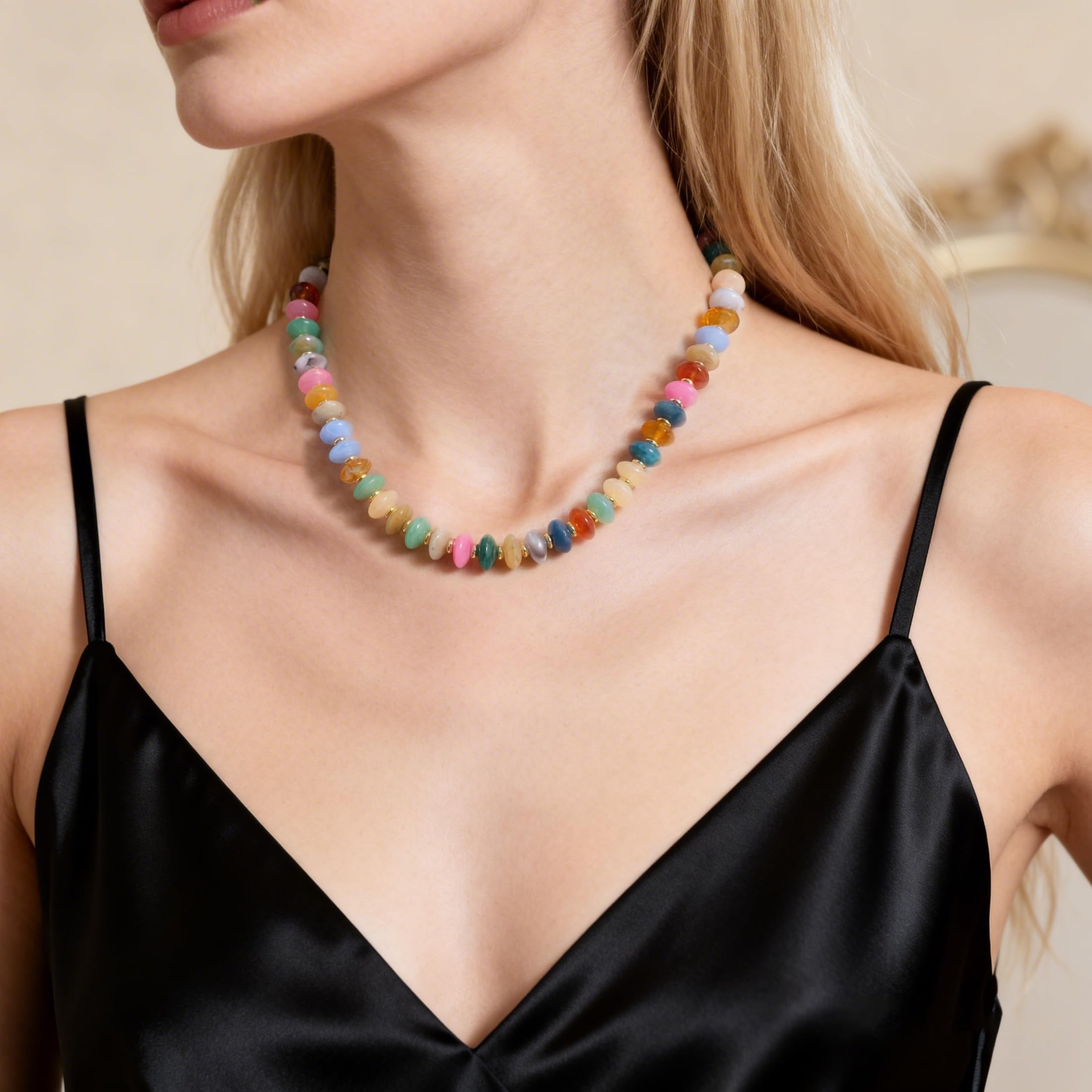 Colorful Beaded Necklace for Women Unique Resin Beads Choker Necklaces Boho Statement Chunky Necklace Summer Vacation Jewelry — view 4