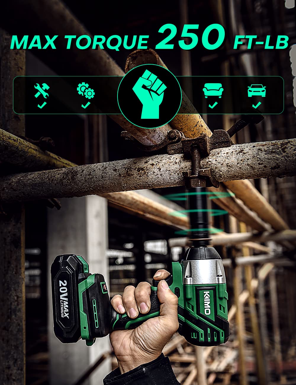 Buy K I M O. 20V Cordless Impact Wrench 1/2 inch, 1/2 Impact Gun