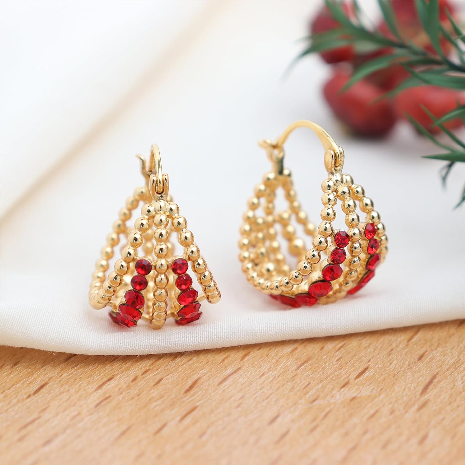 Jean Beau Statement Gold Hoop Earrings for Women, Chunky 14k Gold Plated Rhinestone Hypoallergenic Earrings Birthday Christmas Valentines Trendy Jewelry Gift - Image 5