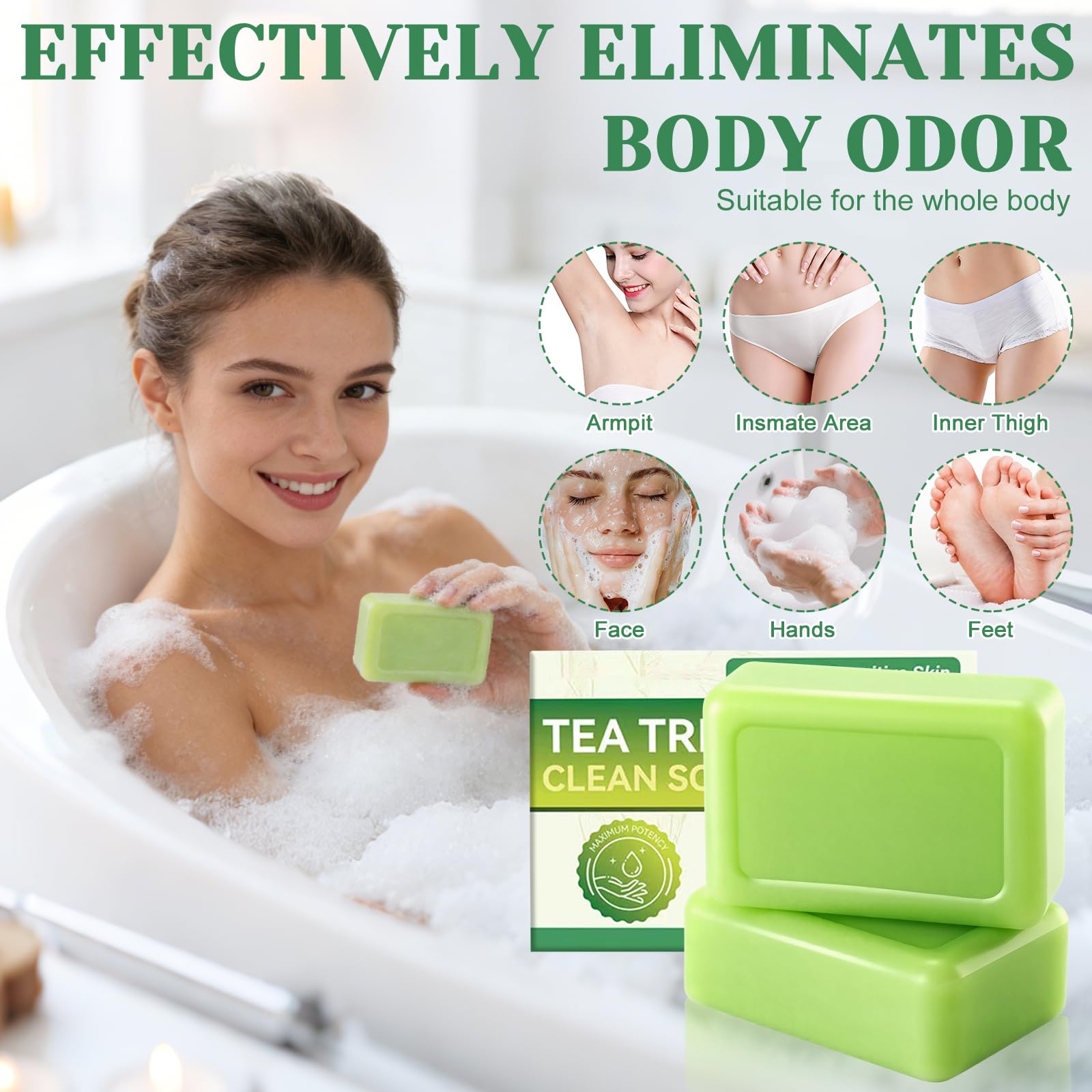 2 Pastillas de JabóN de Aceite Árbol De Té, Jabón Natural de Arbol de Té con Redes de Espuma, Limpiador Facial y Eliminar el Olor Corporal, Jabon de Cara Cuerpo para Hombres Mujeres Toda la Piel — view 6
