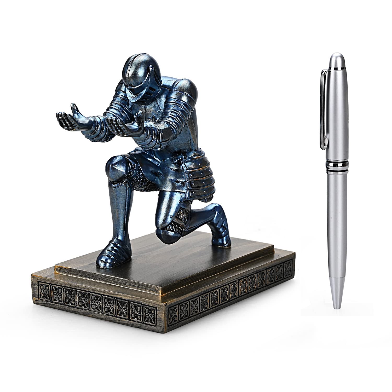 HDMbigmi Koning's Guard Ornament Ridder Standbeeld voor Bureau, Desktop Accessoires Pen Houder Pen Stand Paperweight voor Kantoor en Thuis (Blauw