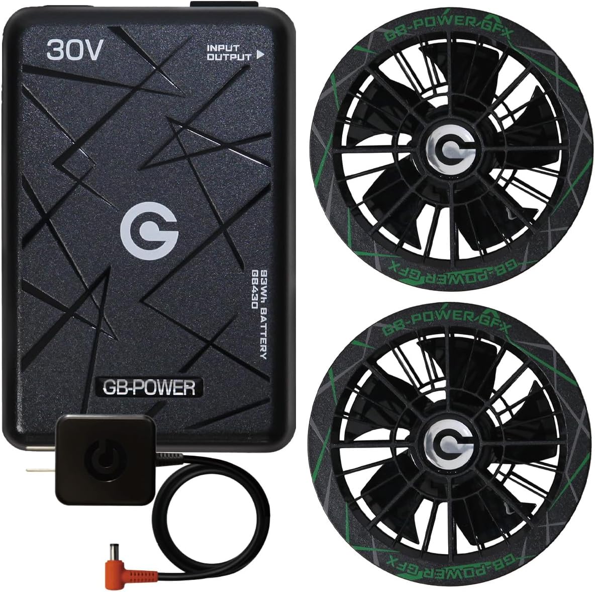 [長信ジャパン] GB430 + GFX 空調作業服 30V バッテリー ファンセット 大容量 空調ウェア ファン付きウェア 春夏 作業着 涼しい 熱中症対策 暑さ対策 国内メーカー GB-POWER (ブラック×グリーン)