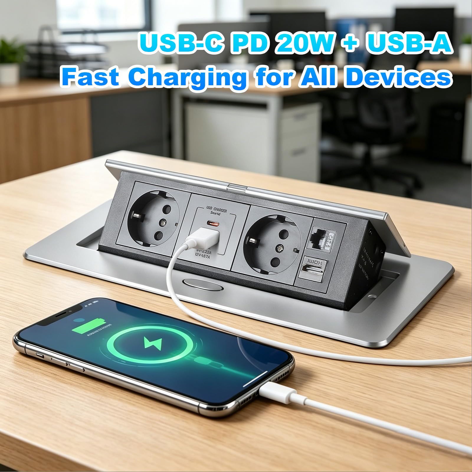 CPROSP Multiprise Encastrable avec 2 Prises, USB (A+C), HDMI 2.0 et RJ45