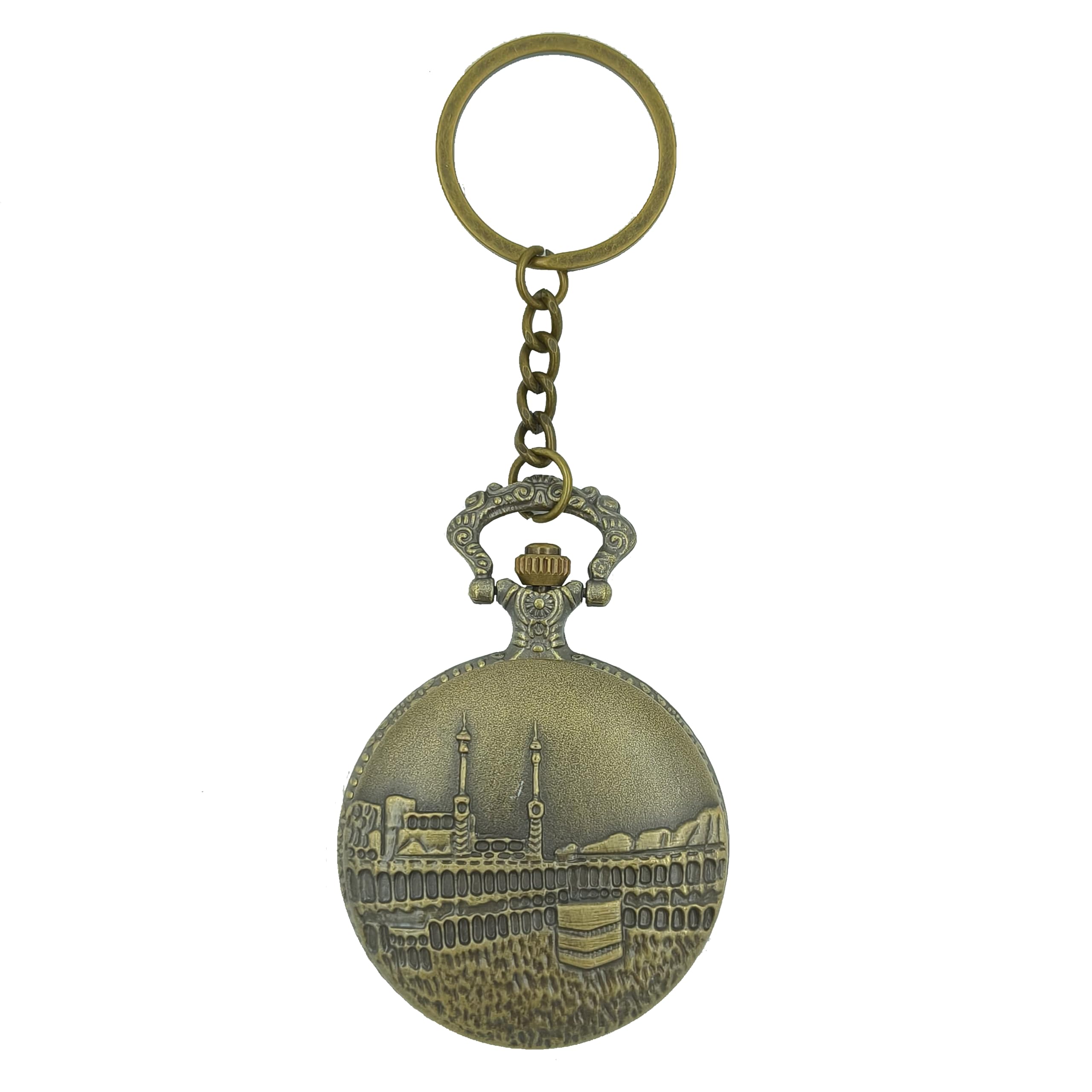 Premium Retro Vintage Pocket Watch Key Chain Classic Antique Bronze Analog Pocket Watch Stainless Steel Metal Car Bike Home Keychain with Key Ring Anti Rust Gift for Men & Women