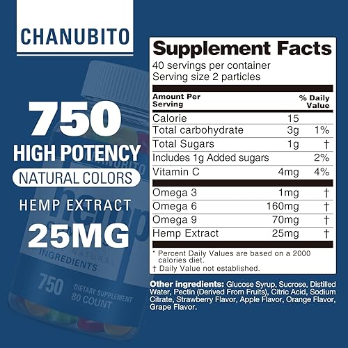 Miniatura 7 de Hemp Gummies Premium 1100 mg - Large Size 80 Count - Natural Edibles Fruity Gummy with Organic Hemp Oil