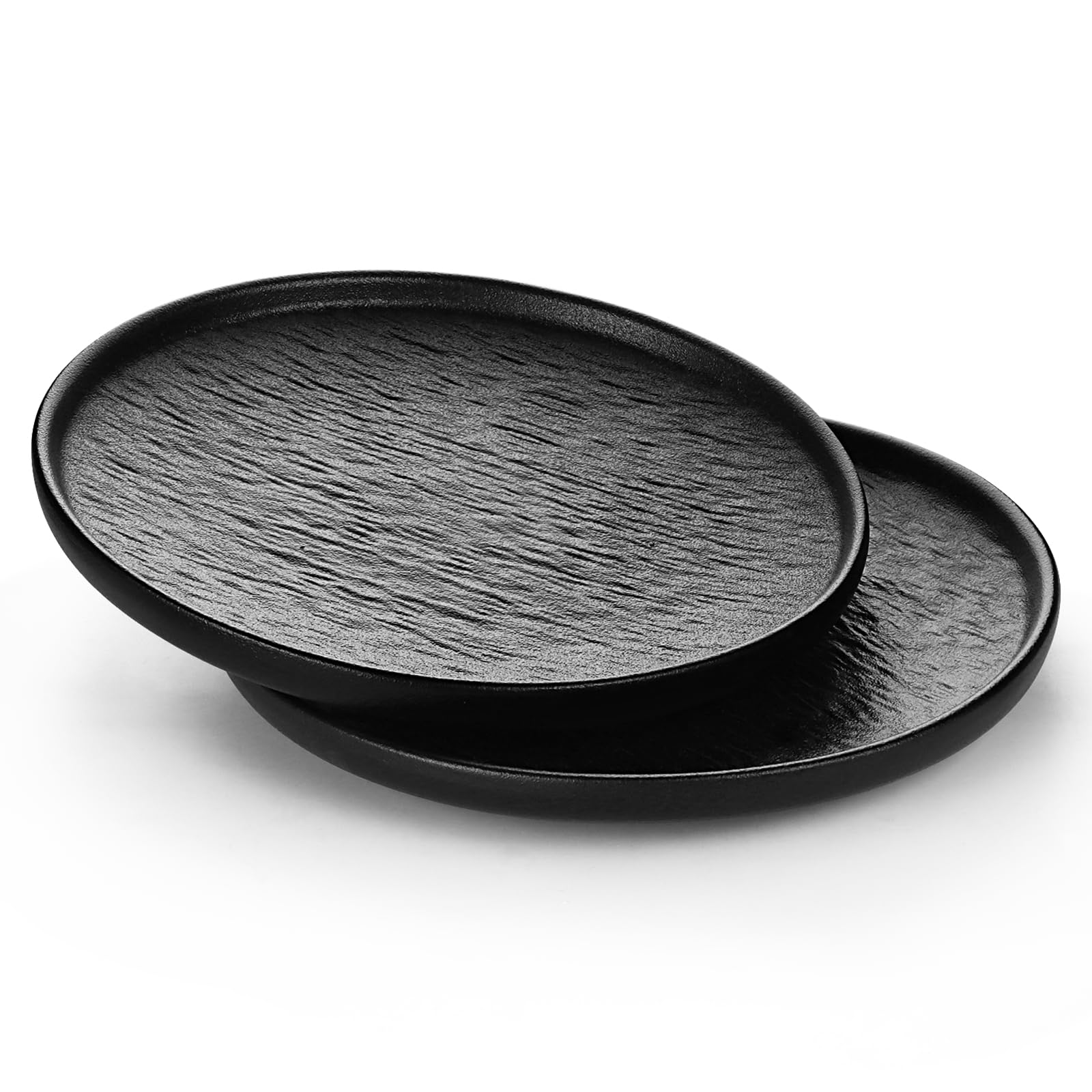 Iceten 8 Inch Pasta Plates Set of 2, Ceramic Dinner Plates, Salad Mixing Bowl,Striped Round Stoneware Dishes, Microwave & Dishwasher Safe (Faux Marble Black)
