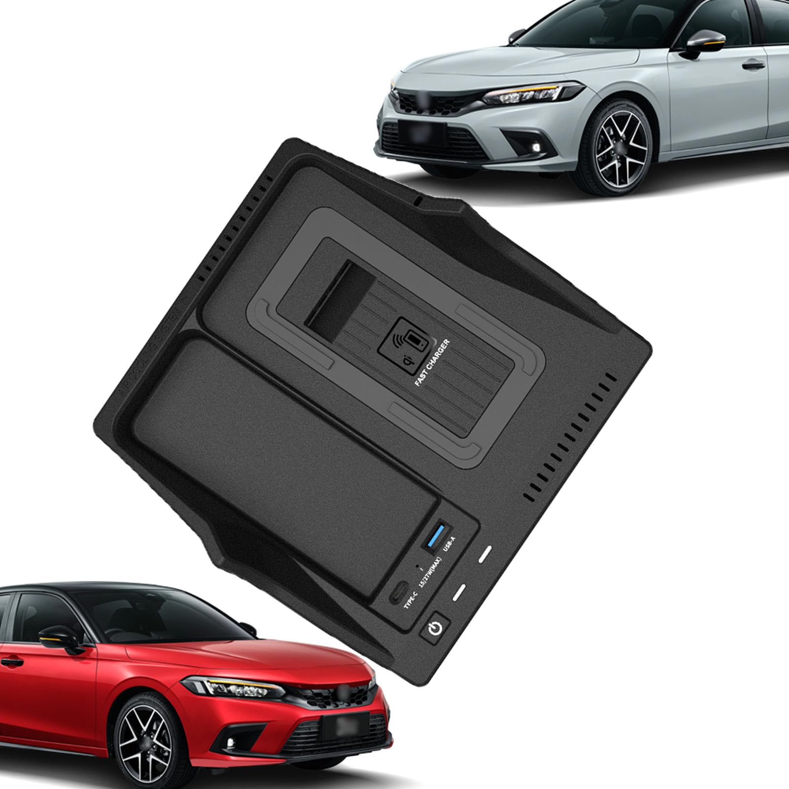 Caricabatterie Wireless per Auto per 11th Civic all Models Accessorio con 15w Wireless e 27w USB Qc3.0 Ricarica Rapida Regalo per la Famiglia