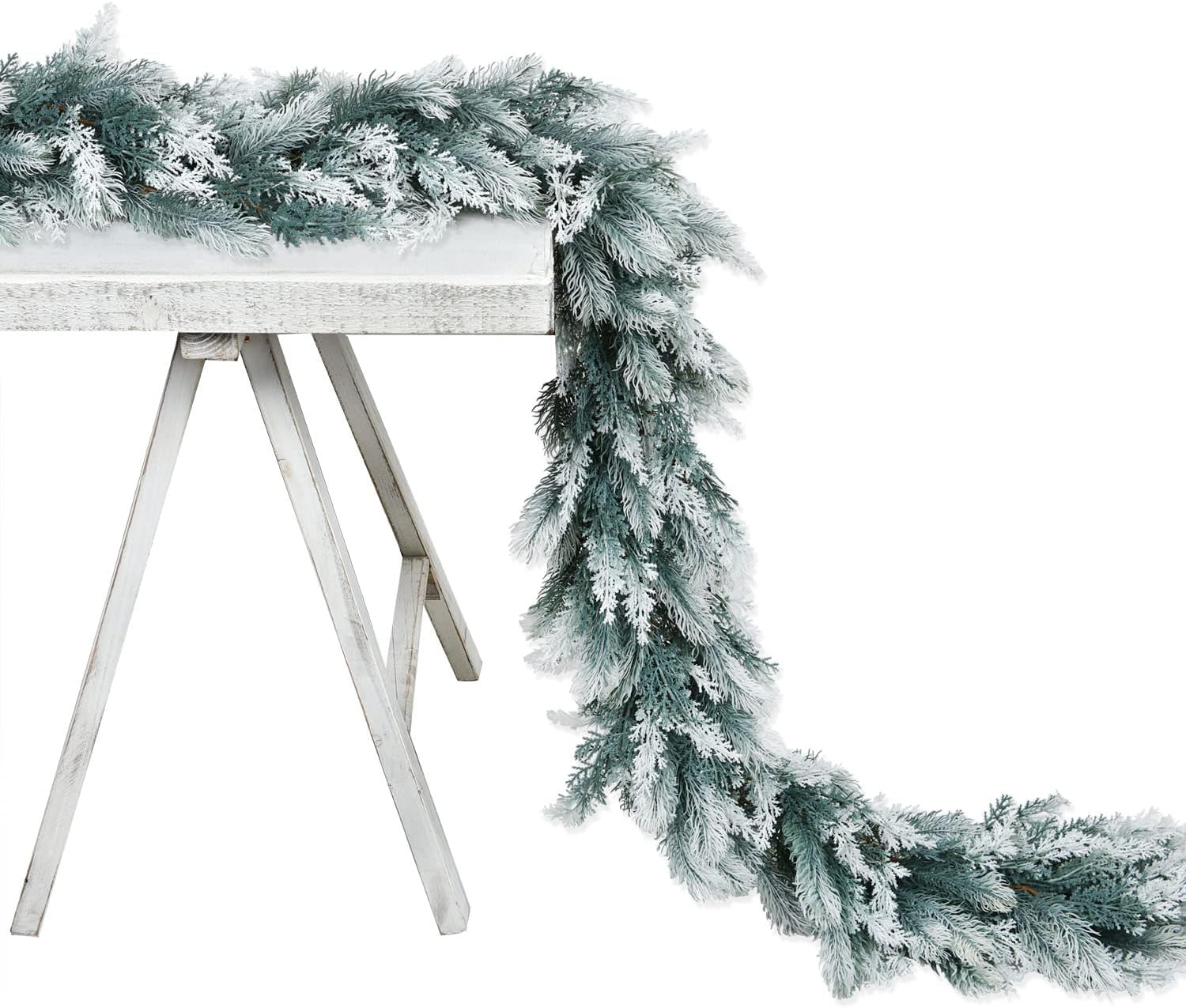 Amazon.com: Winlyn Artificial Snowy Christmas Cedar Garland with Pine ...