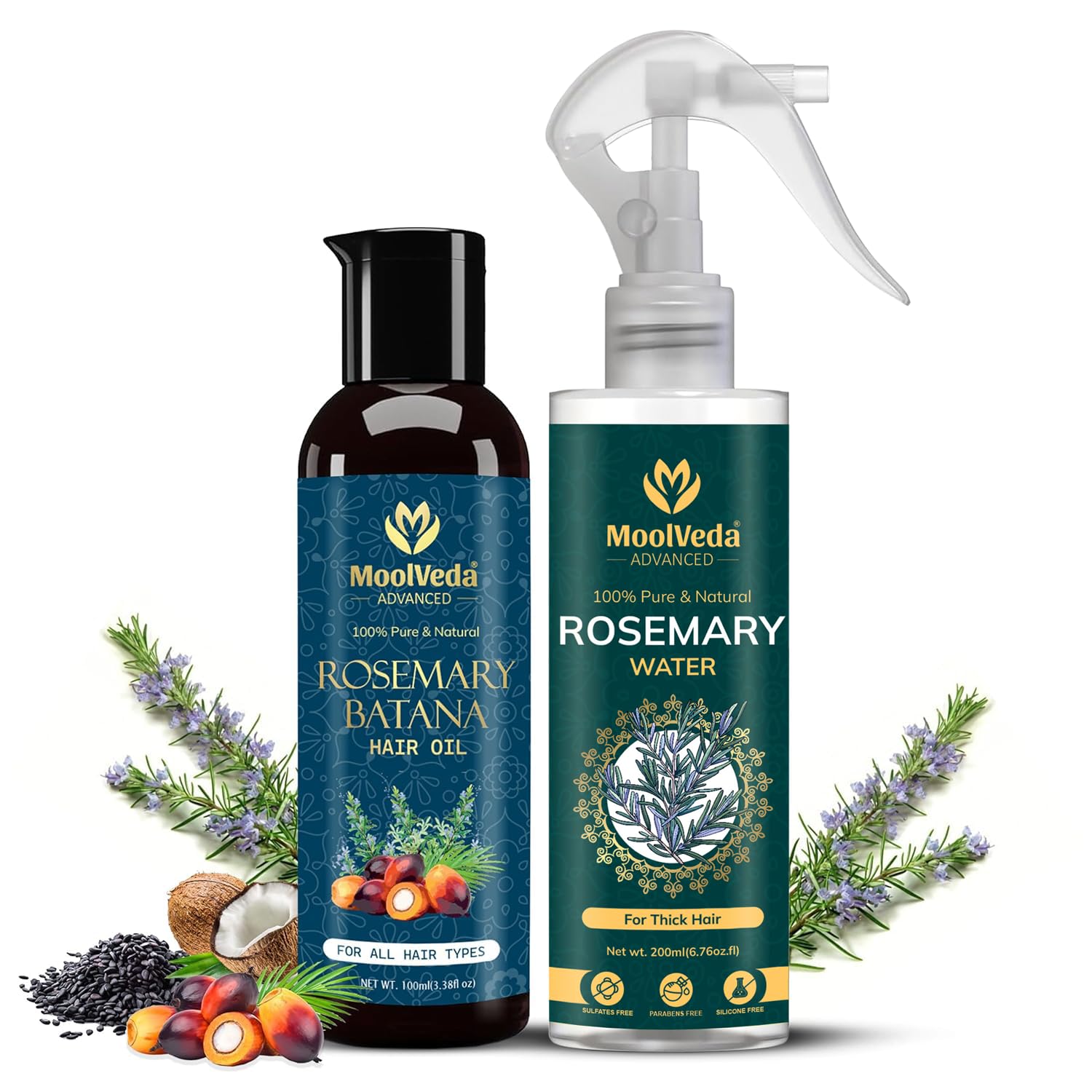 Rosemary Batana Oil & Rosemary Water Combo for Hair Growth By Dr Sebi Sourced From Honduras | Promotes Thicker, Shiny, Stronger & Healthy Hair | Hair Fall Control (100ml, 200ml)