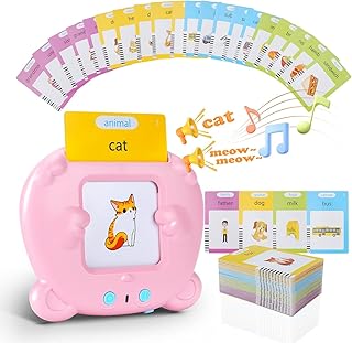 Talking Flash Cards,Kids Toddler Flash Cards 224 Sight Words,Montessori Toys,Speech Therapy Toys,Autism Sensory Toys,Learning Educational Toys Gifts for Age 1 2 3 4 5 Years Old Boys & Girls-Pink Bear