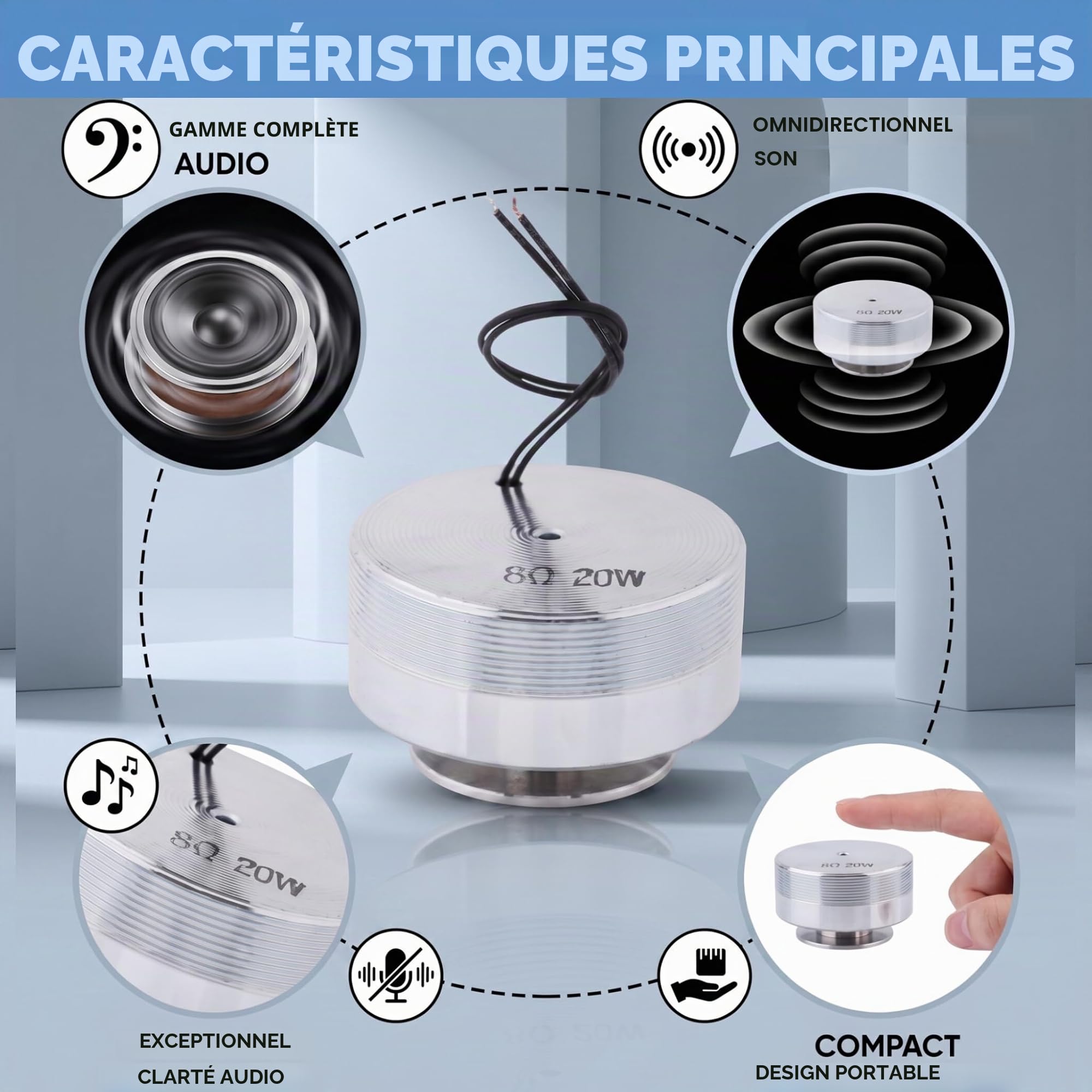 Duokon 1 Units 50 mm 2 Pouces Toute la frquence Enceinte Vibration Ronde Forte Faible Vibration Haut-Parleur (8/20 W)