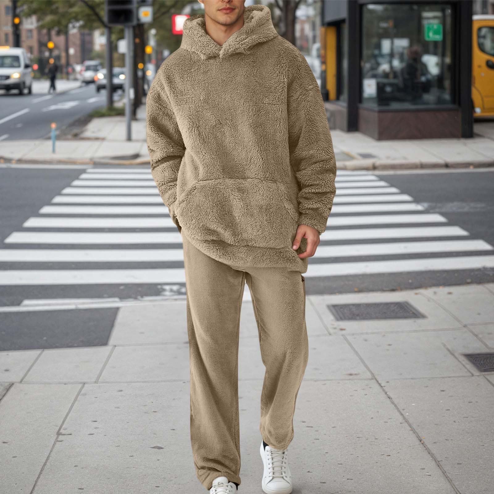Générique Set da uomo 2 pezzi in cotone tuta da jogging con cerniera per jogging Loungewear Sport Tempo libero Confortevole Caldo Leggero Autunno Inverno A32