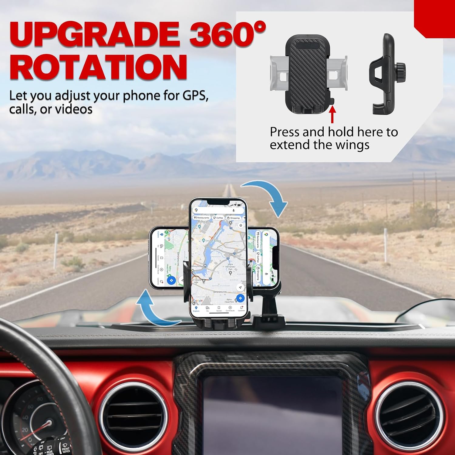 FIERYRED Jeep JL Phone Mount, Jeep Wrangler JL Accessories, Jeep Gladiator Accessories for 2018 2019 2020 2021 2022 2023 JL JLU & Gladiator JT, Not for Oil-Electric 4xe