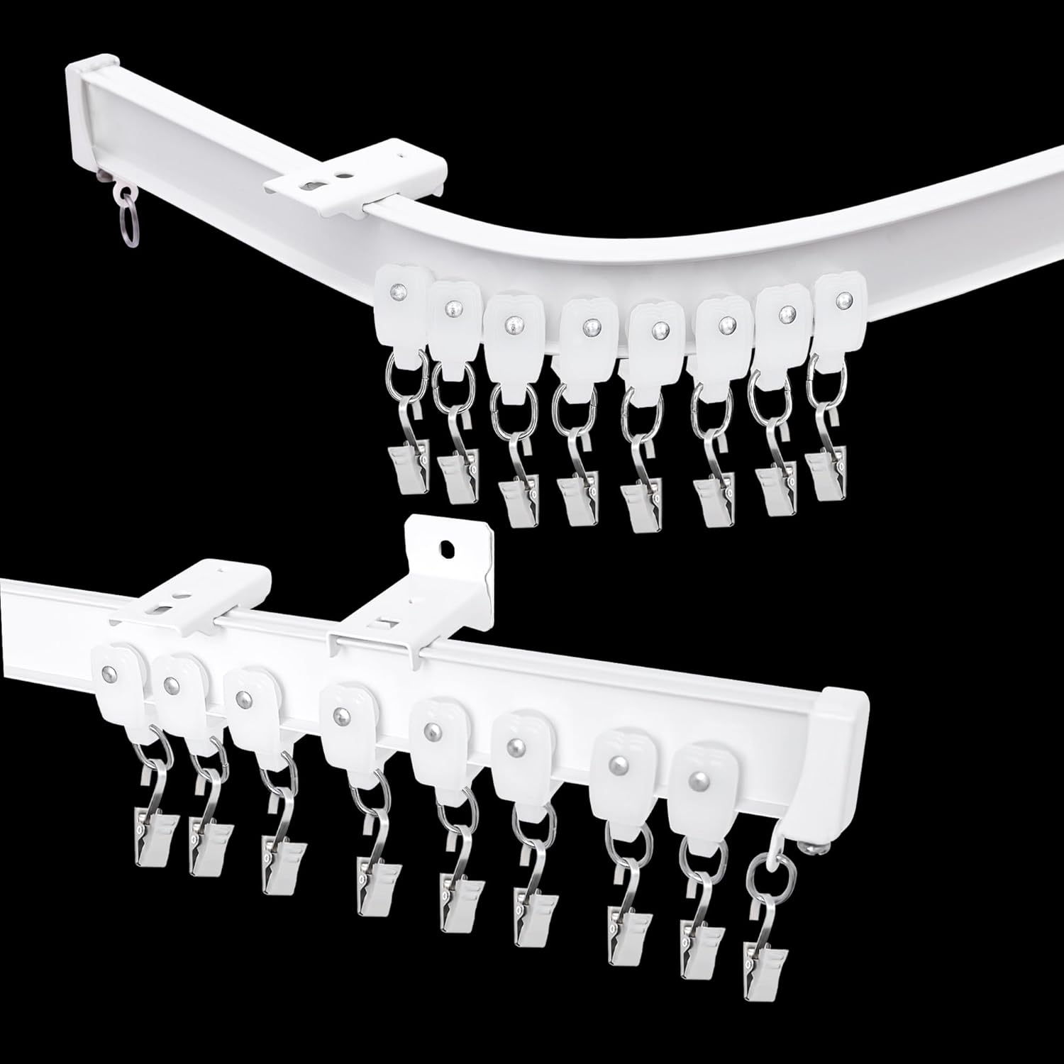Flexible Bendable Ceiling Curtain Track, Room Divider Curtain Rod Tracks Ceiling or Wall Mount with Clips, Heavy-Duty Divider Curtains Rails for Living Room Shower Privacy RV, White 12 FT