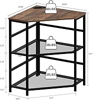 Vista 5 de VEDECASA Mesa de esquina para impresora con toma de corriente, enchufes de carga, puerto USB, estante de almacenamiento ajustable, torre de Marrón