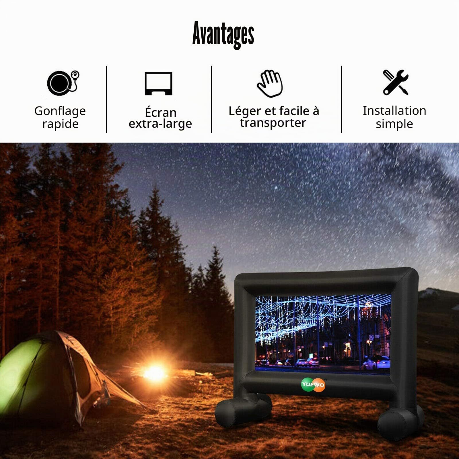 Fayelong Écran De Projecteur Vidéo Extérieur?Écran pour Vidéoprojecteur Gonflable avec Sac De Transport écrans De Projection TV Et Home Cinema (Souffleur Intégré)