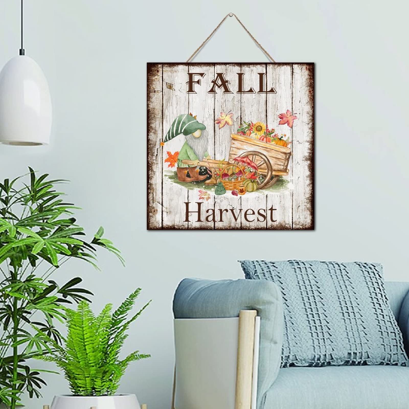 Panneau mural en bois citrouille d'automne, décoration rustique chic de salon, 30.5 cm