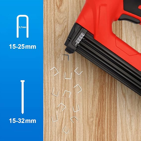 KOBB KBZ90 15-25mm Stapler and 15-32mm Professional Nailer + 3000pcs Replacement Stapler and Nail, Red/Black