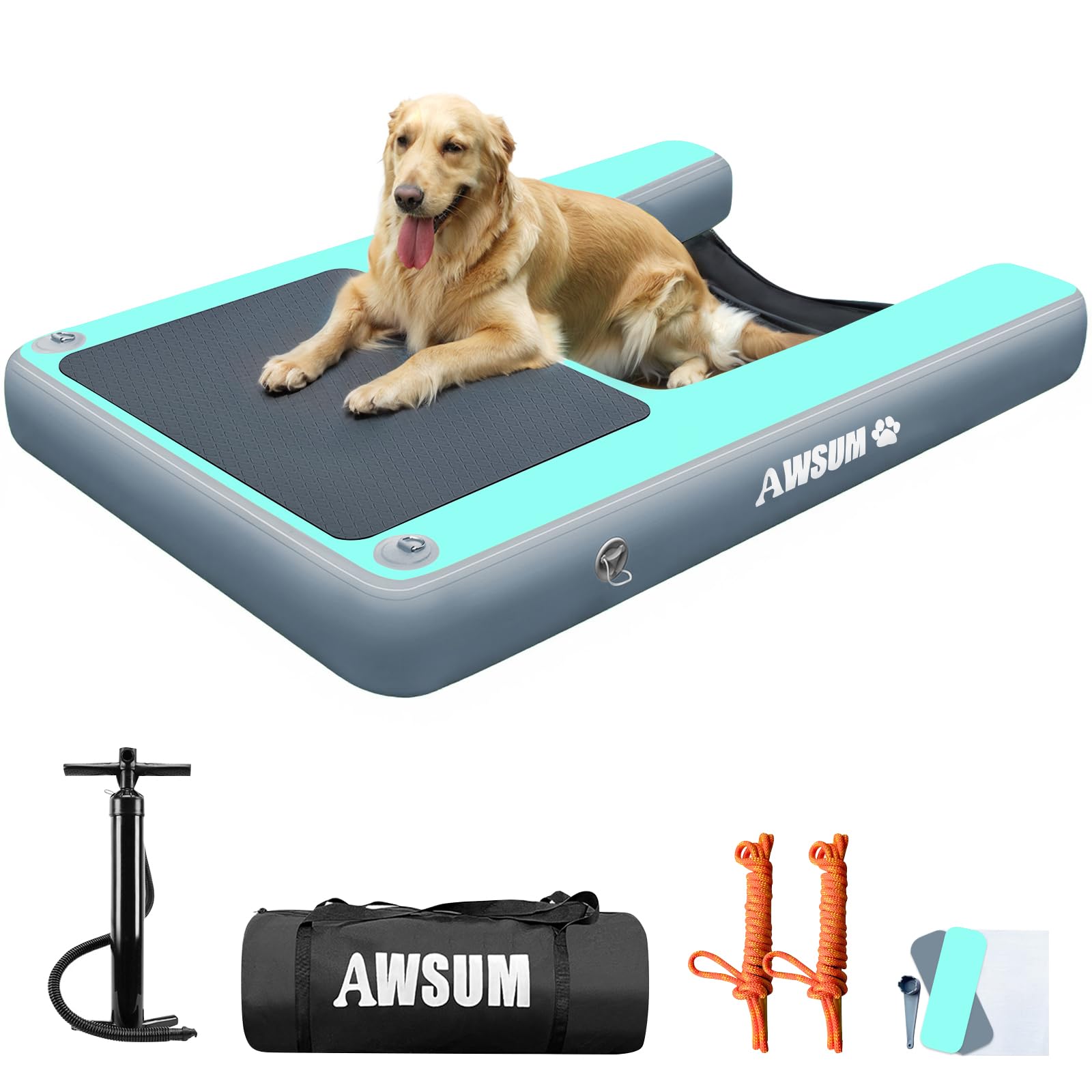 AWSUM 150x100x15 cm Hunderampe Aufblasbar Hund Wasser Dog Ramp Dog Floating Steps Leiter Schwimmrampe Welpe Planke Schwimmdock Plattform für Hunde bis zu 100 kg, für Pool, See, Boote, swimmingpool
