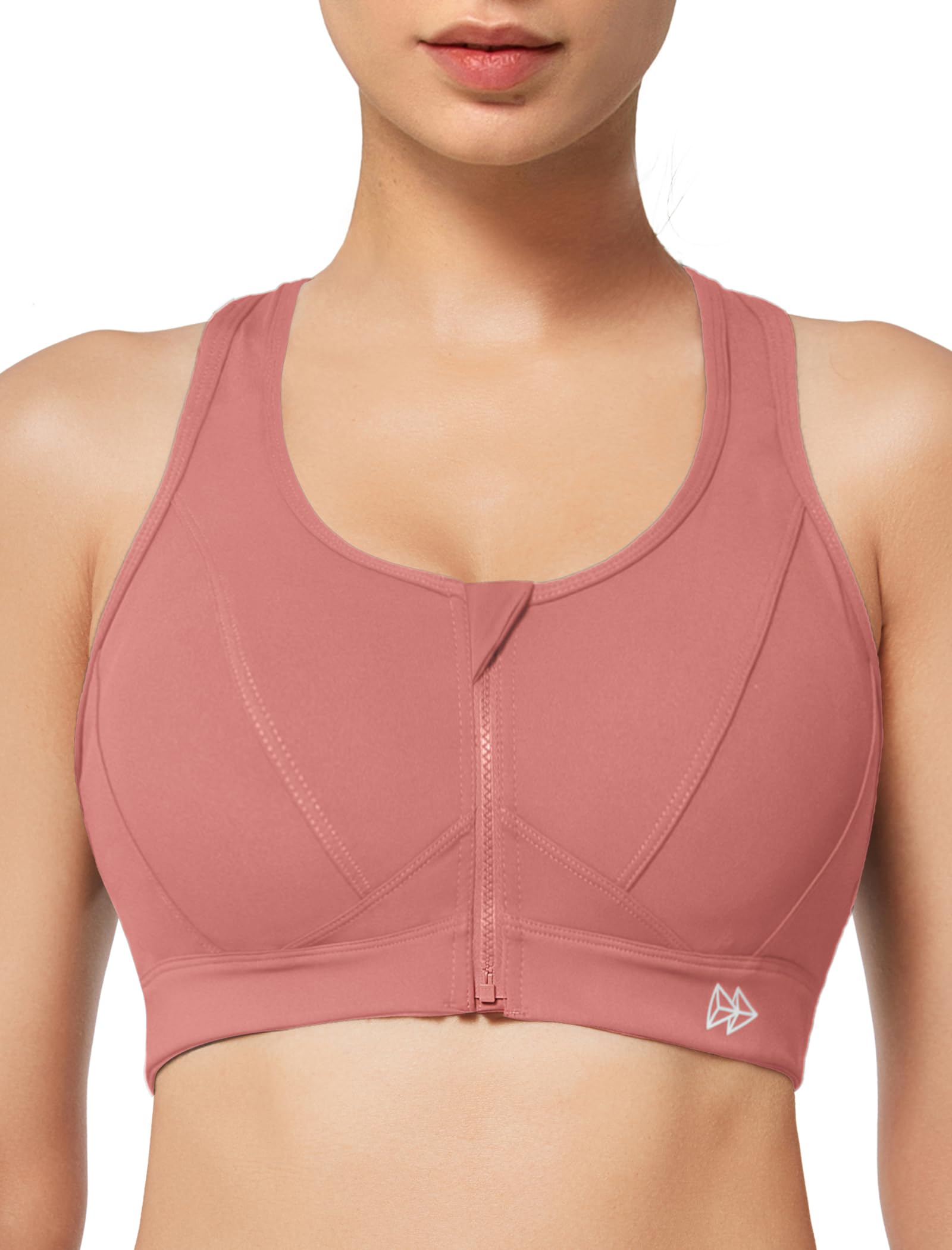 Yvette Reggiseno sportivo con cerniera frontale, ad alto impatto, per donne taglie forti, allenamento, fitness e corsa, Rosso rosato, XX-Large Più