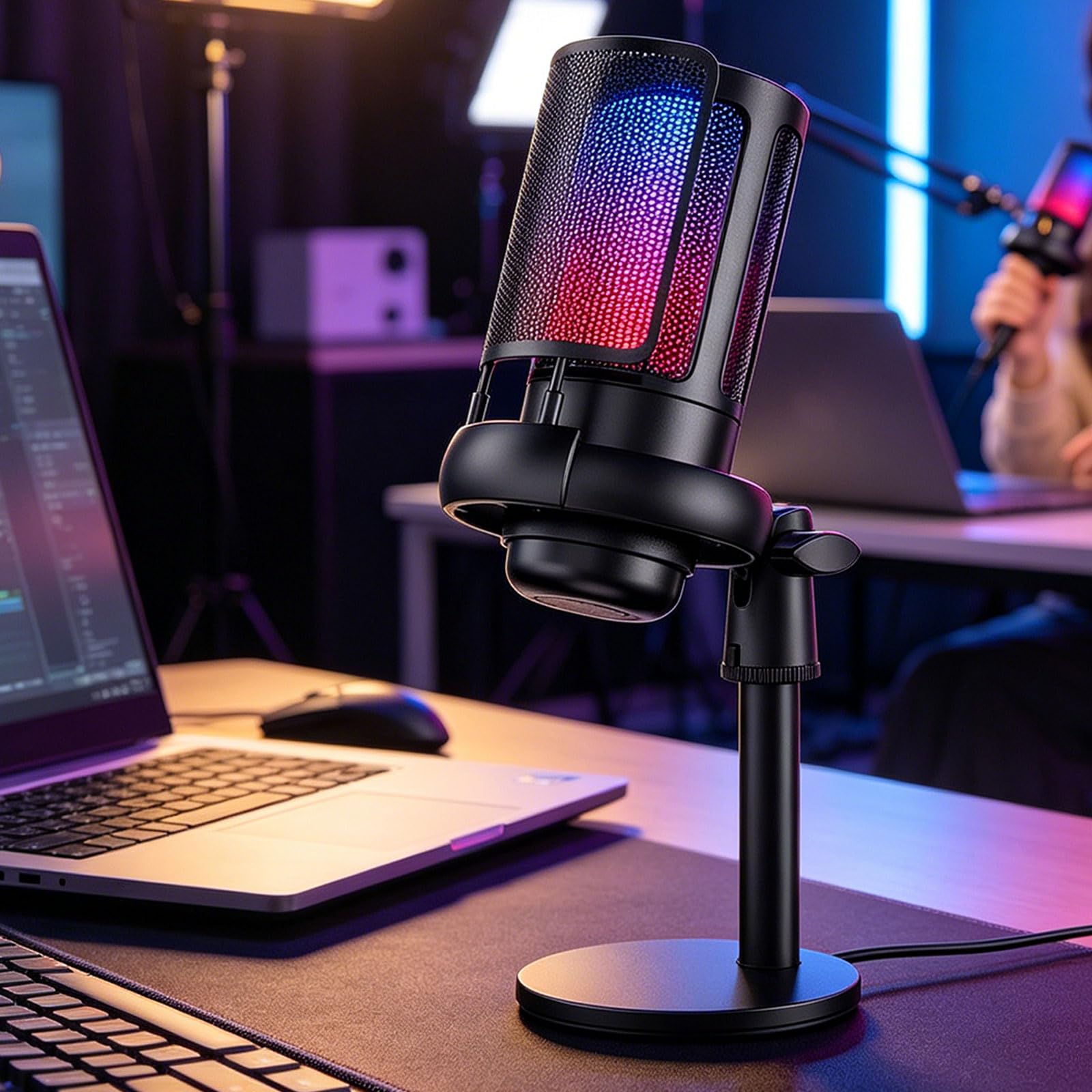 Microfono USB migliorato a LED per streamer di gioco, presentatori di podcast, con suono chiaro e facile installazione microfono USB con cancellazione del rumore