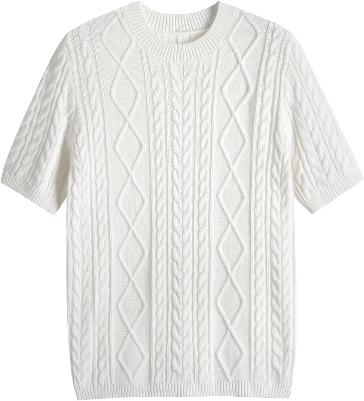 Women's Cable Knit Pullover Sweater Short Sleeve Crew Neck Spring Summer Fall Trendy Casual T Shirts Blouses