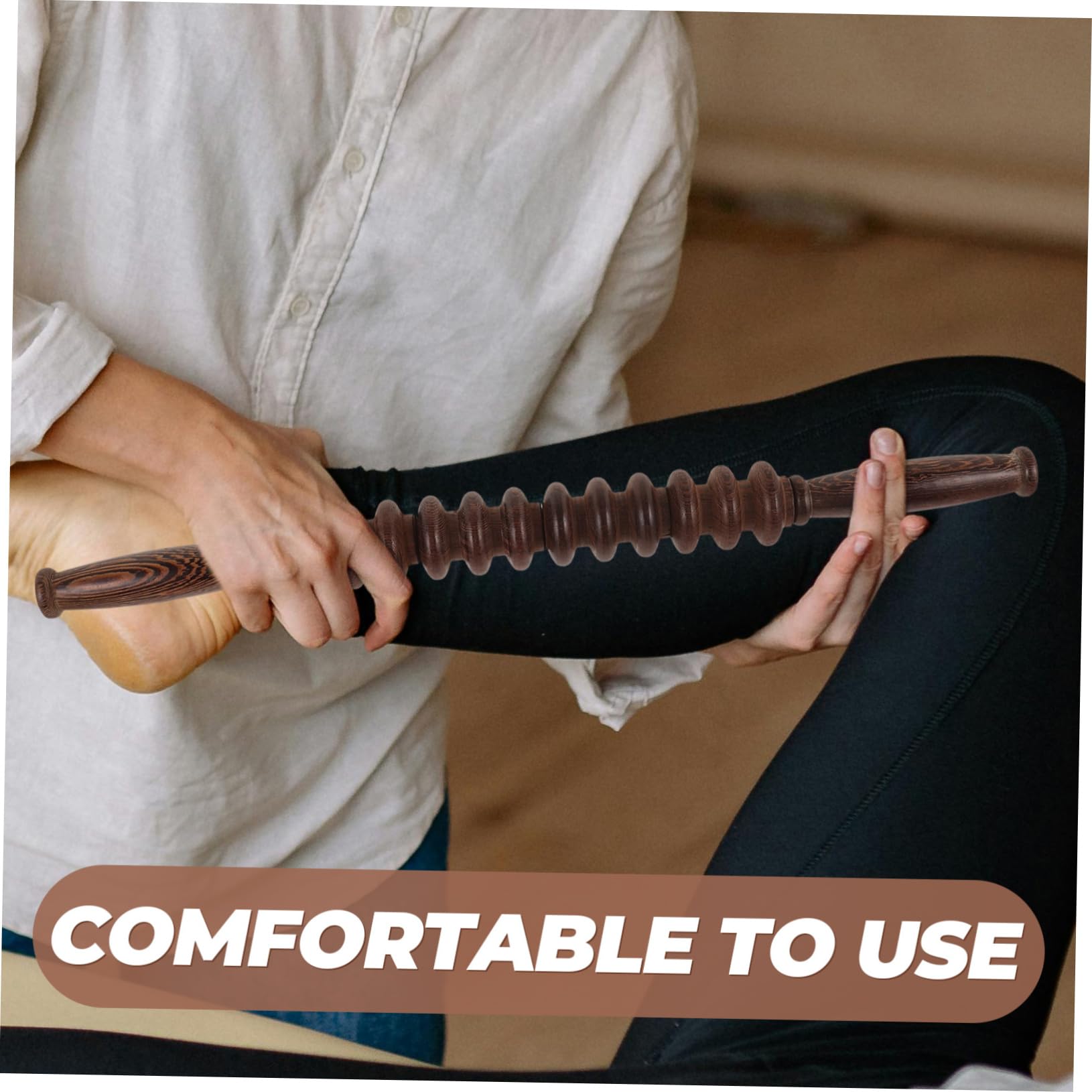 SOESFOUFU Ergonomic Chicken Wing Shape Yoga Stick 48cm Wood Massage Roller Back Leg Massager Muscle Stick Deep Tissue Relief