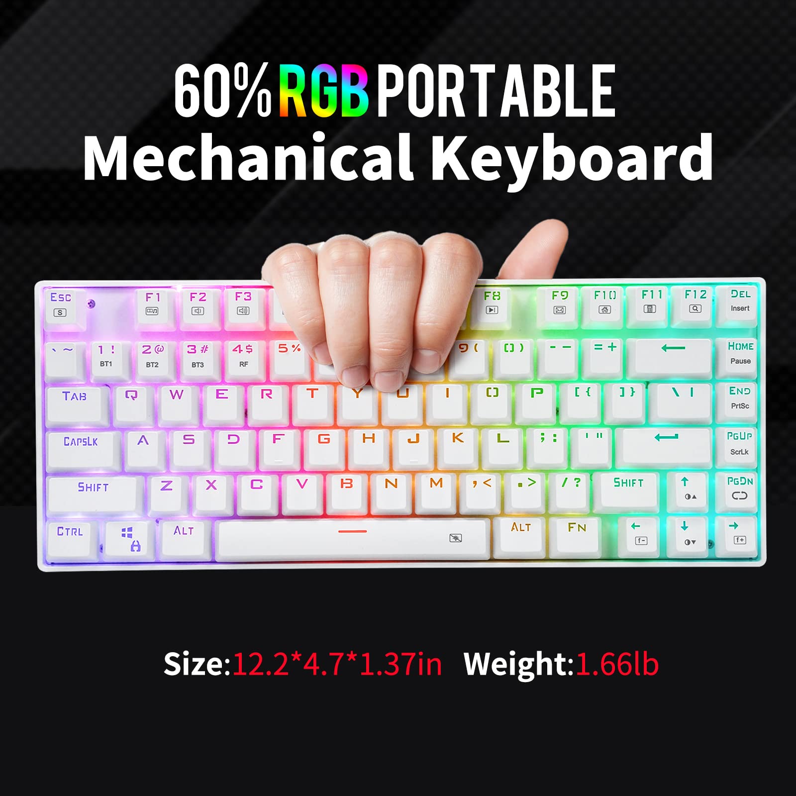 Teclado mecânico RGB sem fio, Bluetooth/2,4Ghz/teclado de jogos Z