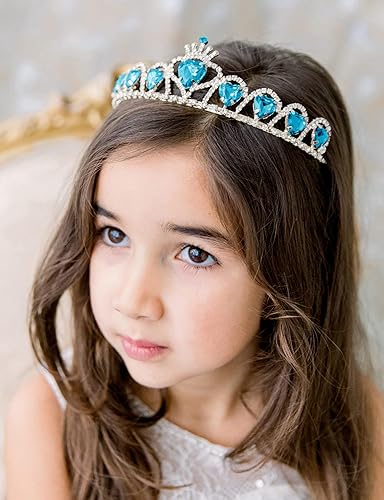 Miniatura 3 de SWEETV Tiara de princesa para niñas, regalo de tiara de cumpleaños para niños, corona de cristal en forma de corazón para niñas de flores, accesorio