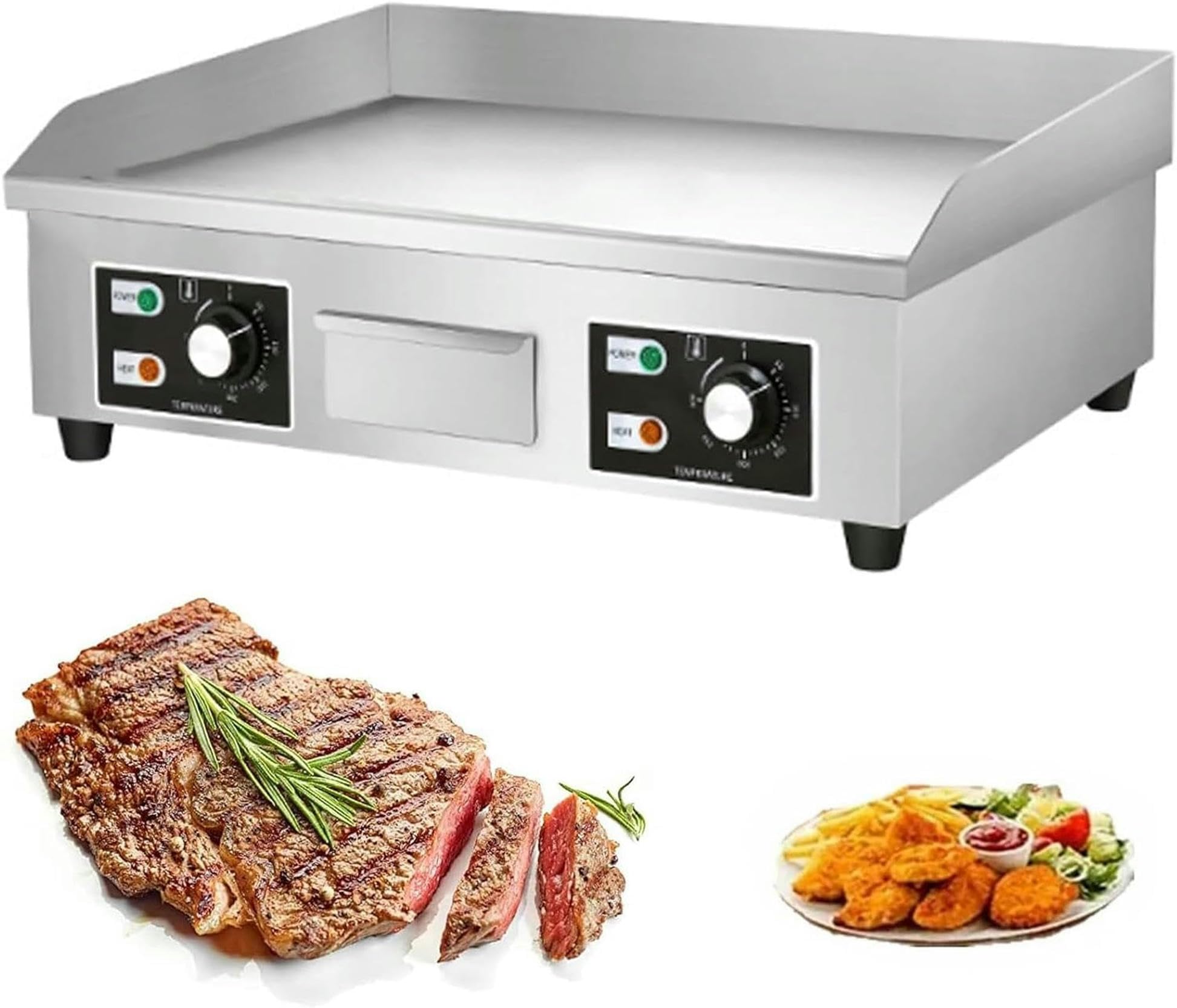 Piastra Elettrica in Acciaio Inox Antipasto Professionale Piastra di Cottura Elettrica Anti-Schizzo, Griglia Plancha Elettrica con Superficie 66x40cm/73x40cm da 50℃ a 300℃ per Casa Lesterno-1pc