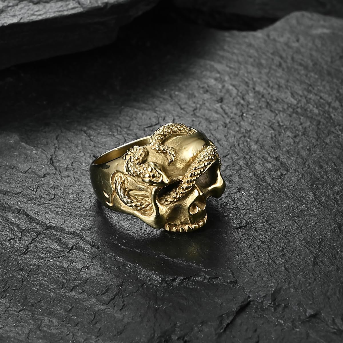 Serpentine Skull Ring Stainless Steel Punk Ring Biker Cocktail Party Ring Gold Silver Rings for Men