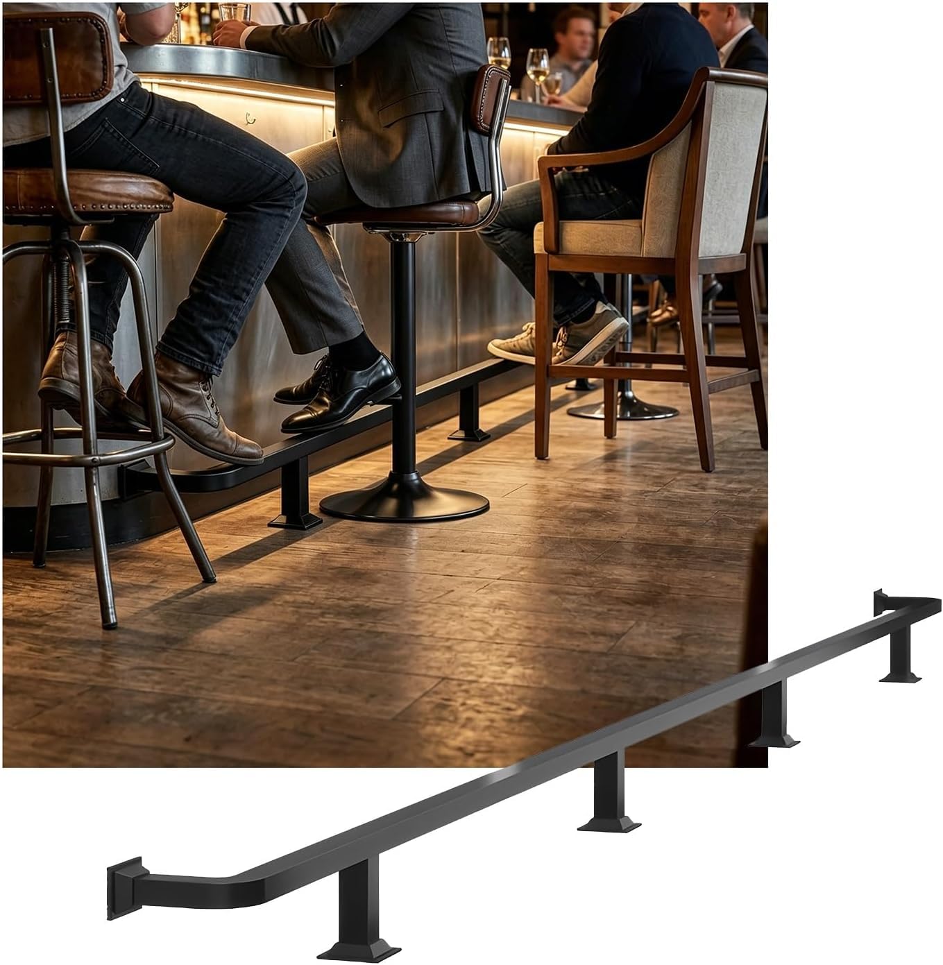 LXXW Bar Foot Rail Stainless Steel Bar Foot Rail for Indoor & Outdoor Wear-Resistant Bars Feet Rails for Kitchen Cafe Library(Schwarz,2.0M/6.56FT)