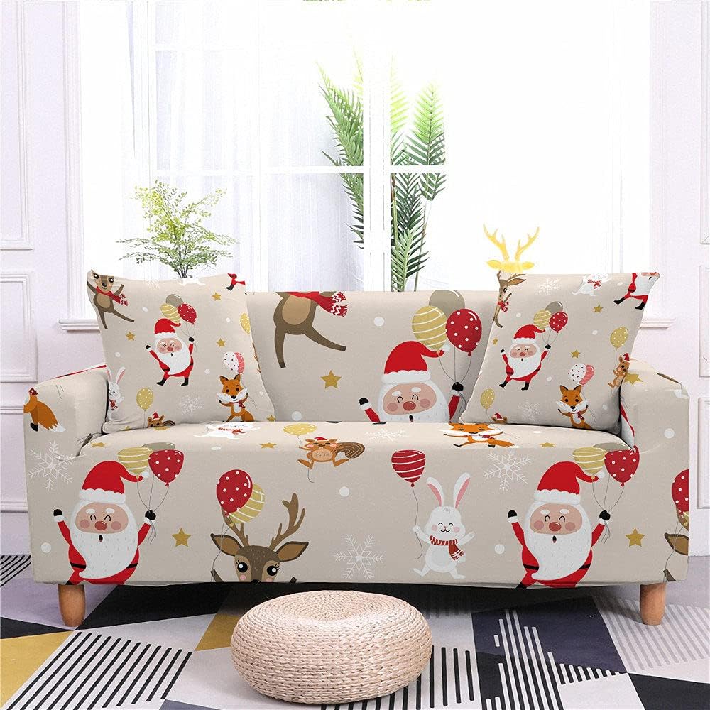 Couch Cover - Printed Sofa Cover Christmas Elements Stretch Non-Slip Couch Slip