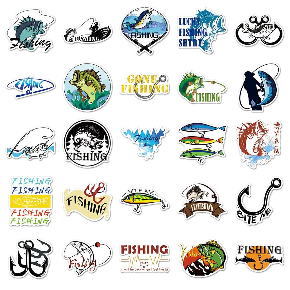 Vintage Fishing Vinyl Stickers, 100 PCS Waterproof Sports Decals for Laptops Scrapbooking, Journals, Notebooks, Water Bottles - Image 2