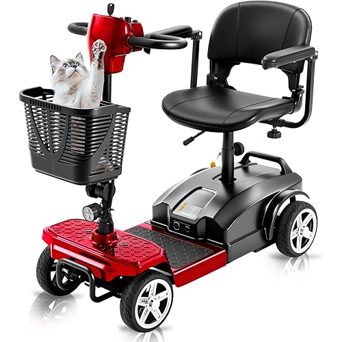 4 Wheel Mobility Scooter for Seniors & Adults 15 Mile Range, 6 MPH Powered Mobility Scooter with 300 lbs Capacity, Foldable Compact Mobility Scooter for Travel, Electric Wheelchair Device