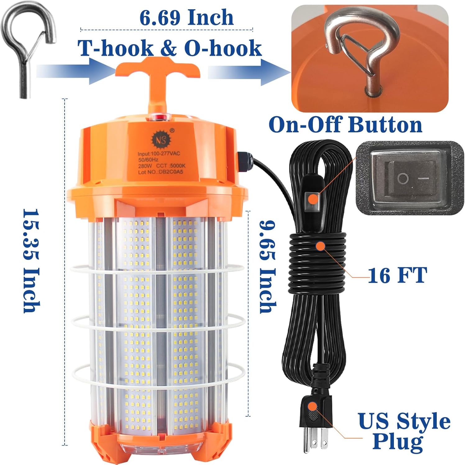 NS 280W LED Work Light 42,000 Lumens 5000K Construction High Lumens Super Bright Durable Temporary Job Site Lighting - Image 2