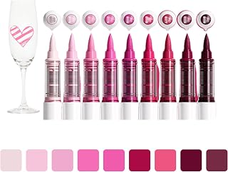 Markers for wine glass washable、Reusable Drink Markers ink brush pen for Glasses, Plastic, Ceramic (9 Pack)、For Weddings, Parties & Group Gatherings
