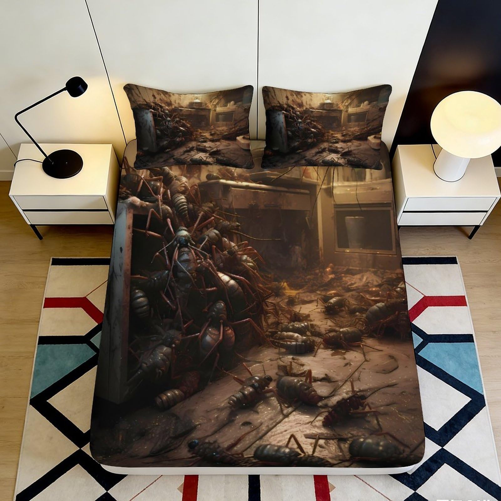 3D Printed Dog Pattern Microfiber Fitted Sheet Deep Pocket Non-Slip Full Wrap Bedroom Mattress Fitted Cover 200x200x25cm