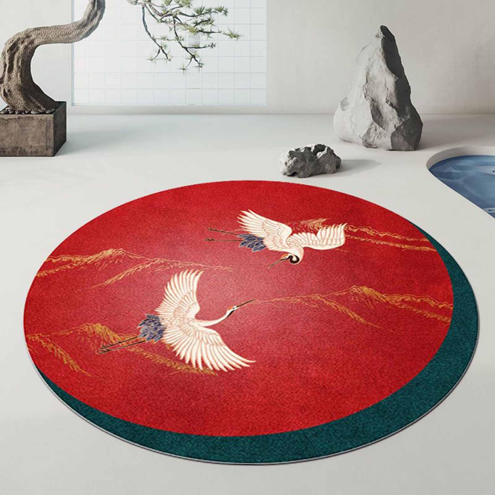 Tapis Ronds contemporains pour Salon Vert émeraude Rouge Beige 60cm 80cm 100cm 120cm 140cm 160cm 180cm 200cm Couleurs Vives Tapis Chambre à Coucher Chevet