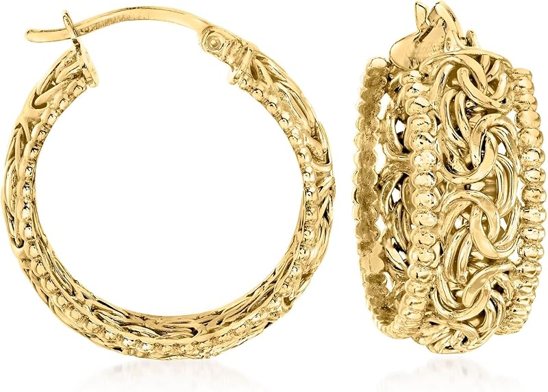 18kt Gold Over Sterling Beaded-Edge Byzantine Hoop Earrings