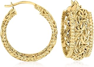 18kt Gold Over Sterling Beaded-Edge Byzantine Hoop Earrings
