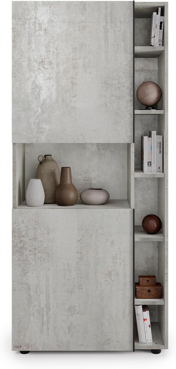Mobili Fiver, Romina Modular Bookcase (30.23 x 68.34 in), Concrete Grey Effect, Made in Italy