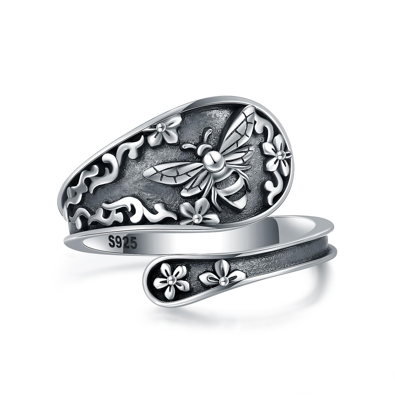 WENDAO925-Sterling-Silver Adjustable Vintage-Spoon Ring for Women - Vintage Bee Opal Sunflower Hummingbird Cardinal Jewelry Birthday Valentine's Mother's Day Gifts for Mom Daughter Wife