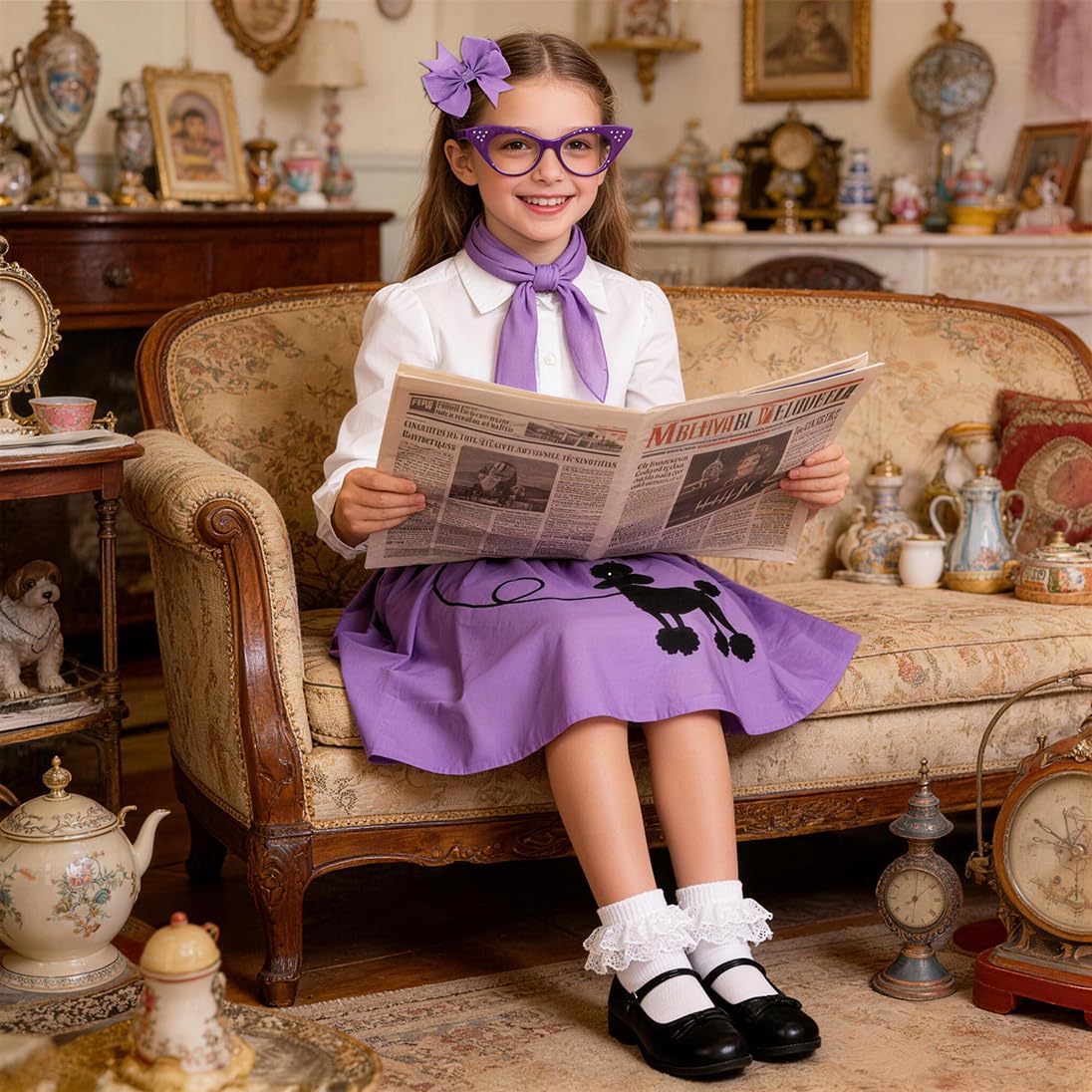 50s Outfit for Girls Poodle Skirt Costume Set for Halloween Birthday Party — view 6