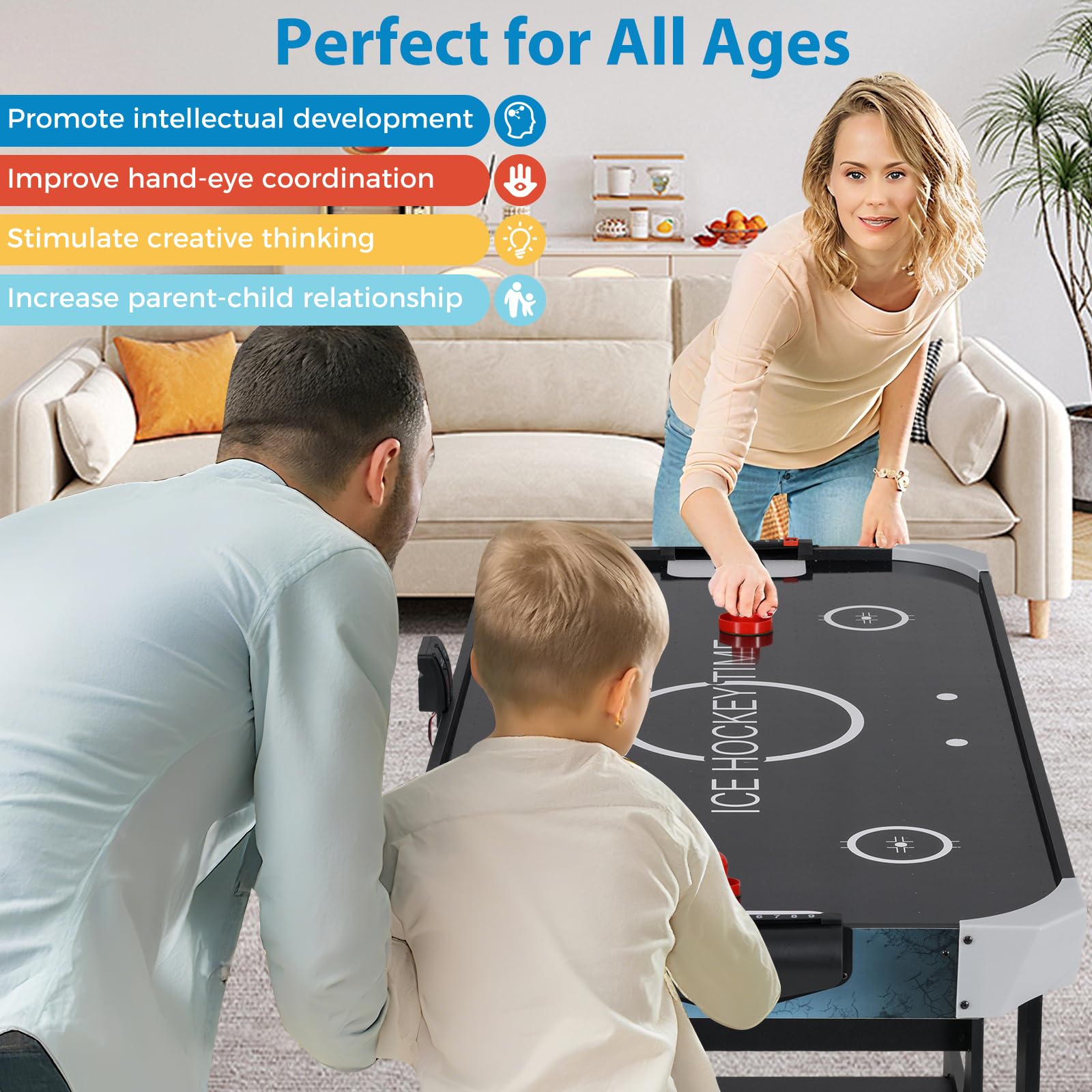 HOMASIS Tavolo da Air Hockey Pieghevole, Gioco Elettronico con Motore 12V e Display LED, 144 x 68 x 79 cm per Bambini e Adulti